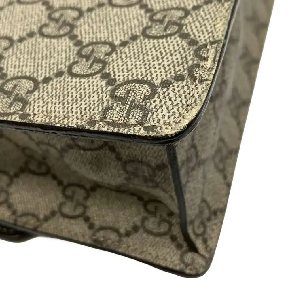 Gucci GG Plus/GG Supreme Handbag 223650 Beige Dark Brown PVC Leather